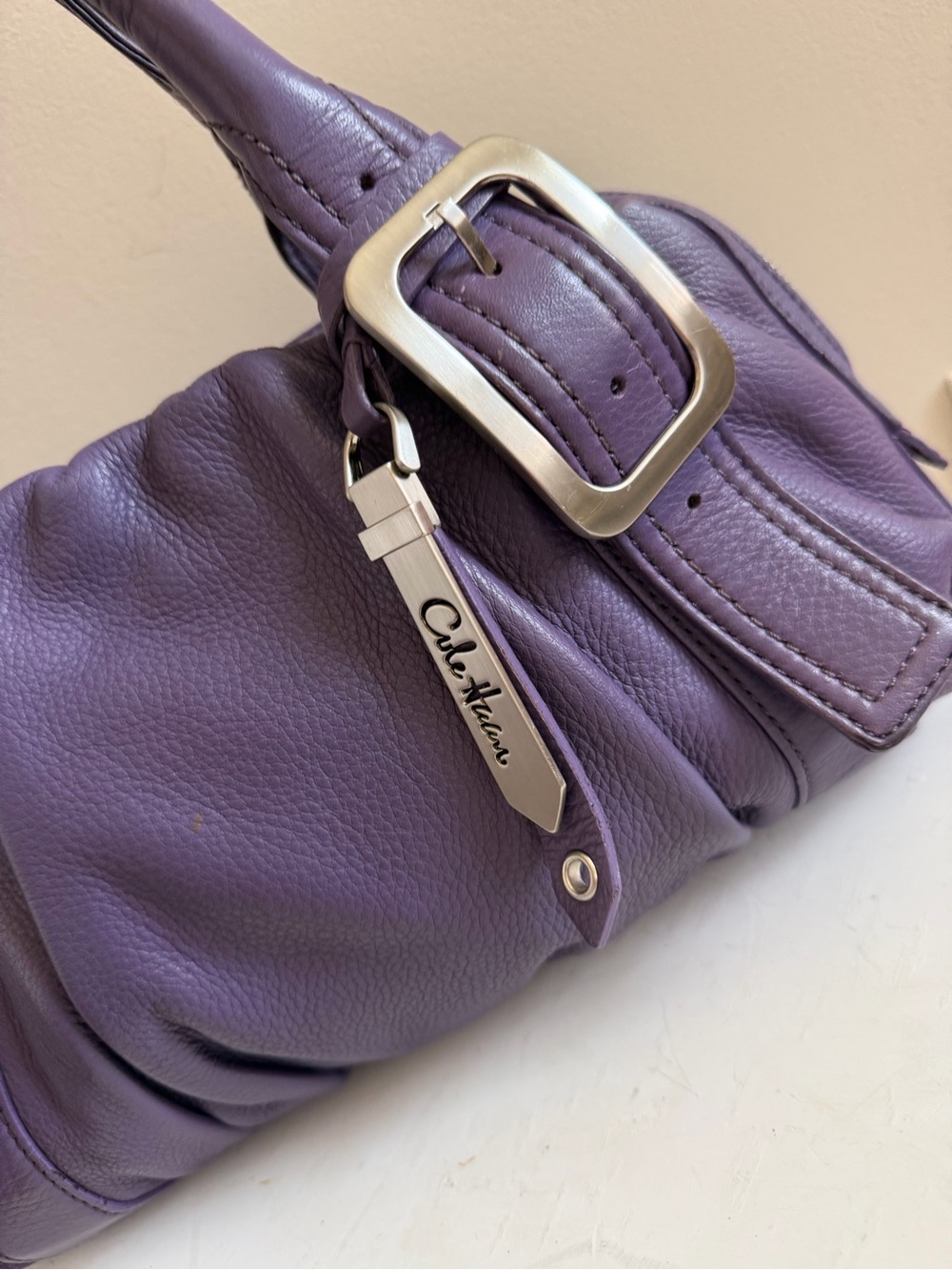 Cole Haan Purple & silver pebbled leather Satchel handbag Purse - Picture 4 of 9